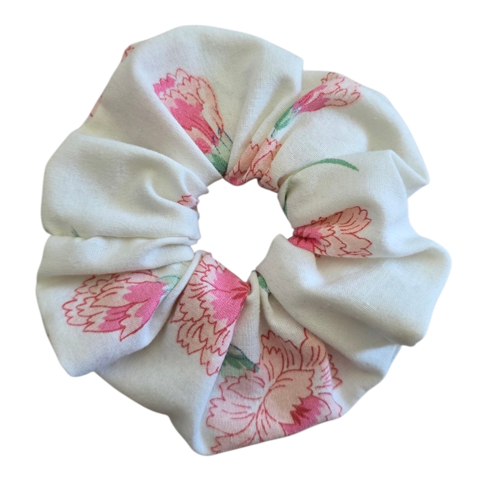 2/$5 Scrunchies‎ (Add To Your Bundle) XL Ivory Pink Floral Hair Tie Scrunchie